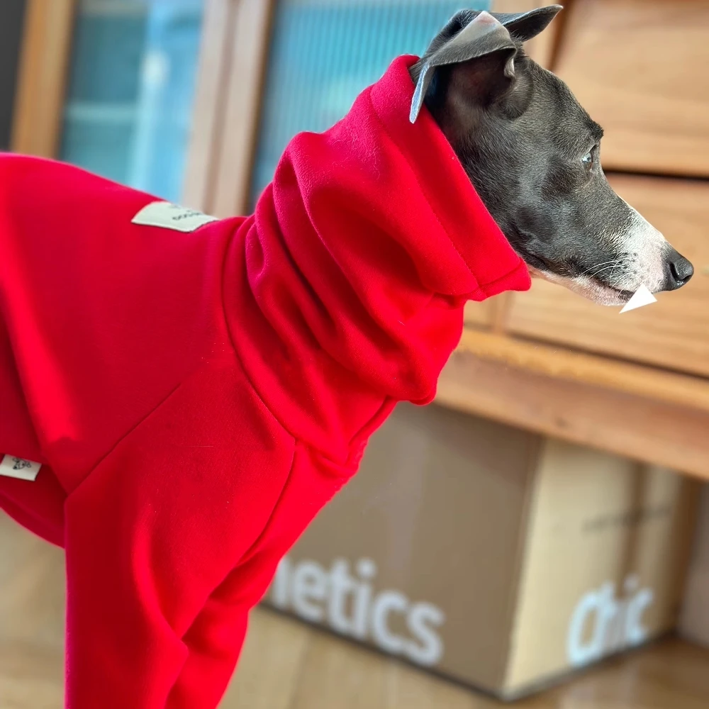 Chaqueta roja cálida de invierno de 4 patas para disfraz de Año Nuevo de galgo italiano para Wellington, sudadera gruesa y cálida de moda para perros - imagen 4