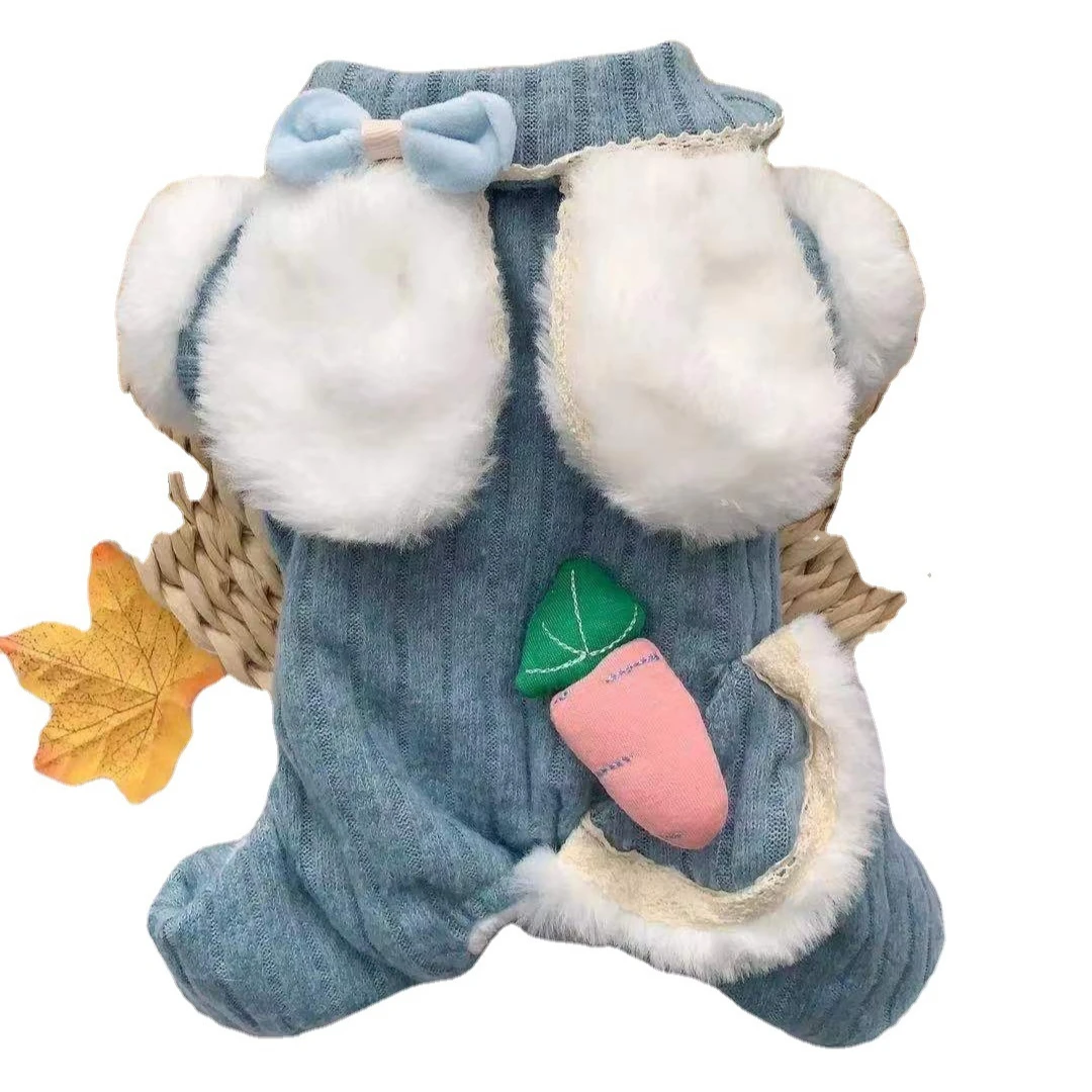 Mono de felpa para mascotas, chaqueta con capucha de conejo, abrigo de cuatro patas para otoño e invierno, oso de peluche, bonito traje de conejo de rábano, perro pequeño - imagen 5
