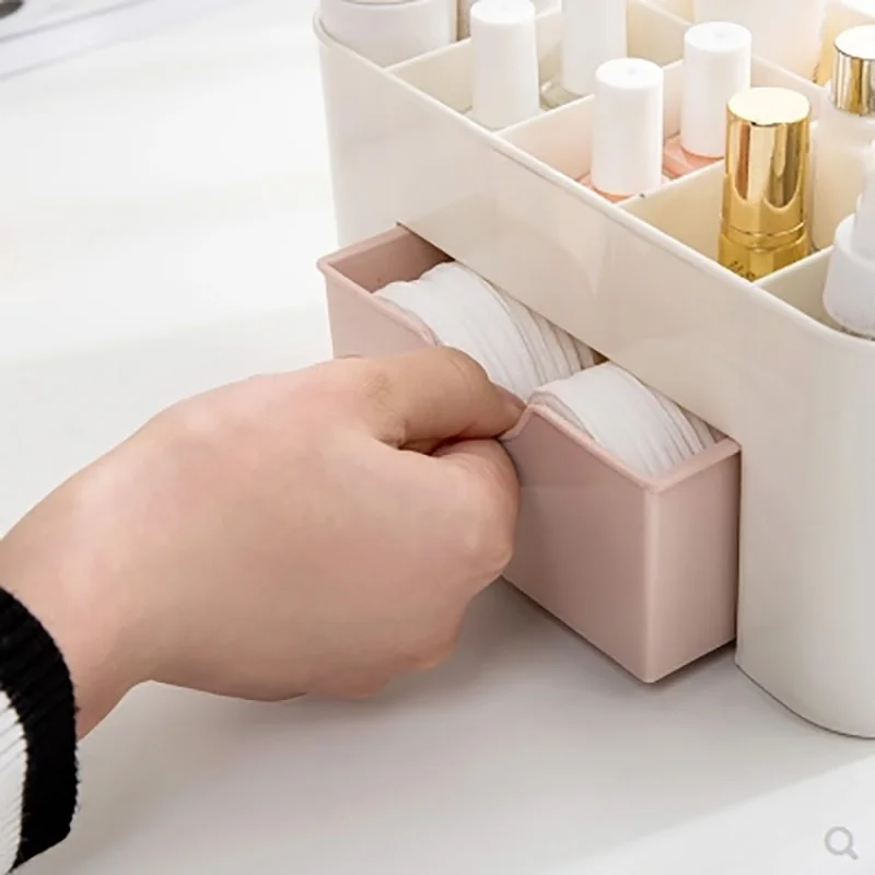Caja de almacenamiento organizadora de maquillaje con cajón, hisopo de algodón, estuche de almacenamiento, organizador de lápiz labial, soporte para brochas, plástico acrílico para maquillaje - imagen 3