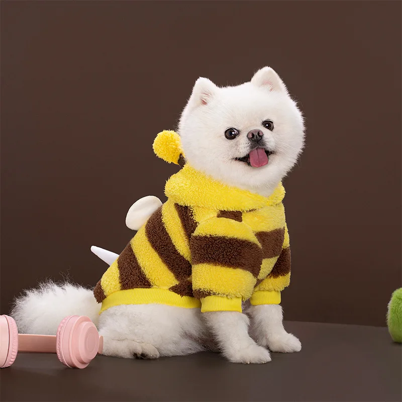Disfraz de felpa amarillo para mascotas, Sudadera con capucha para juego de rol de abeja y miel con hebilla o sin perros, disfraz de fiesta para gatos, traje divertido, ropa, sudaderas con capucha para perros - imagen 4
