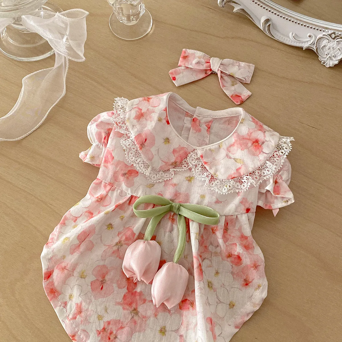 Vestido floral para perro – Algodón puro con lazo - imagen 3