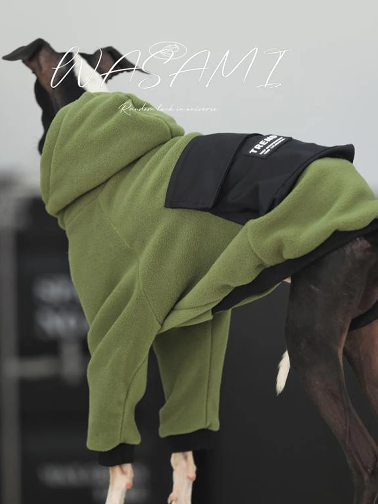 Ropa de galgo italiano de moda, ropa de perro de salida de dos patas de Whippet suave elástica verde, ropa cálida de galgo en invierno