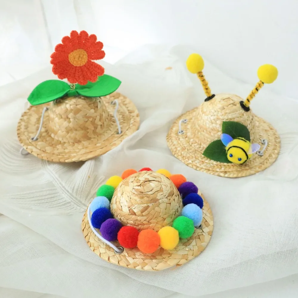 Sombrero de paja para perro pequeño con libélula, protección solar