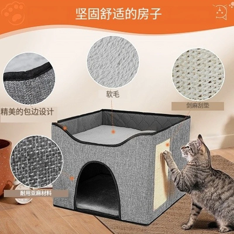 Cama multifuncional para gato con rascador de sisal y cueva plegable - imagen 5