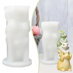 Molde de vela de Pascua, adorno de escritorio reutilizable, molde de silicona, molde de jabón, diseño de conejo para decoración de mesa de fiesta, vela perfumada