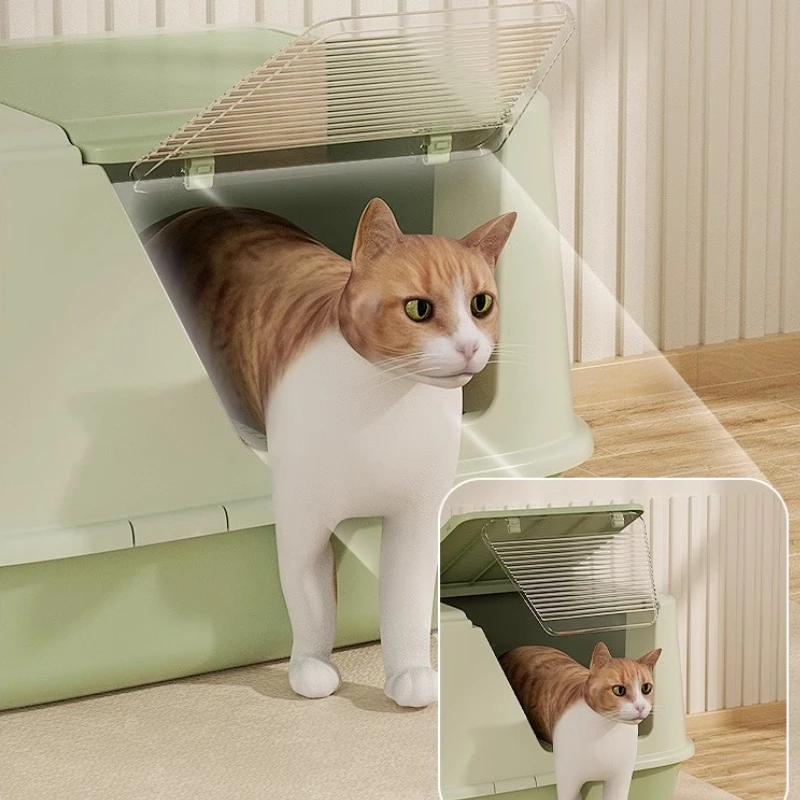 Caja de arena para gatos grande, cerrada, antiolor y antisalpicaduras