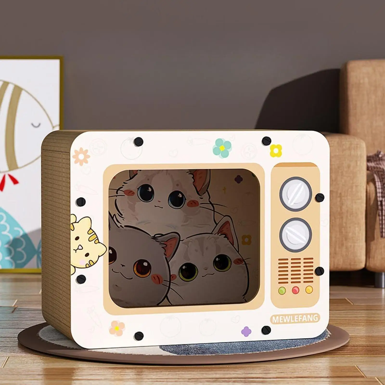 Cat Bed for Indoor Cats Large Condo Cave TV Designed Pet Toy Cat Scratcher