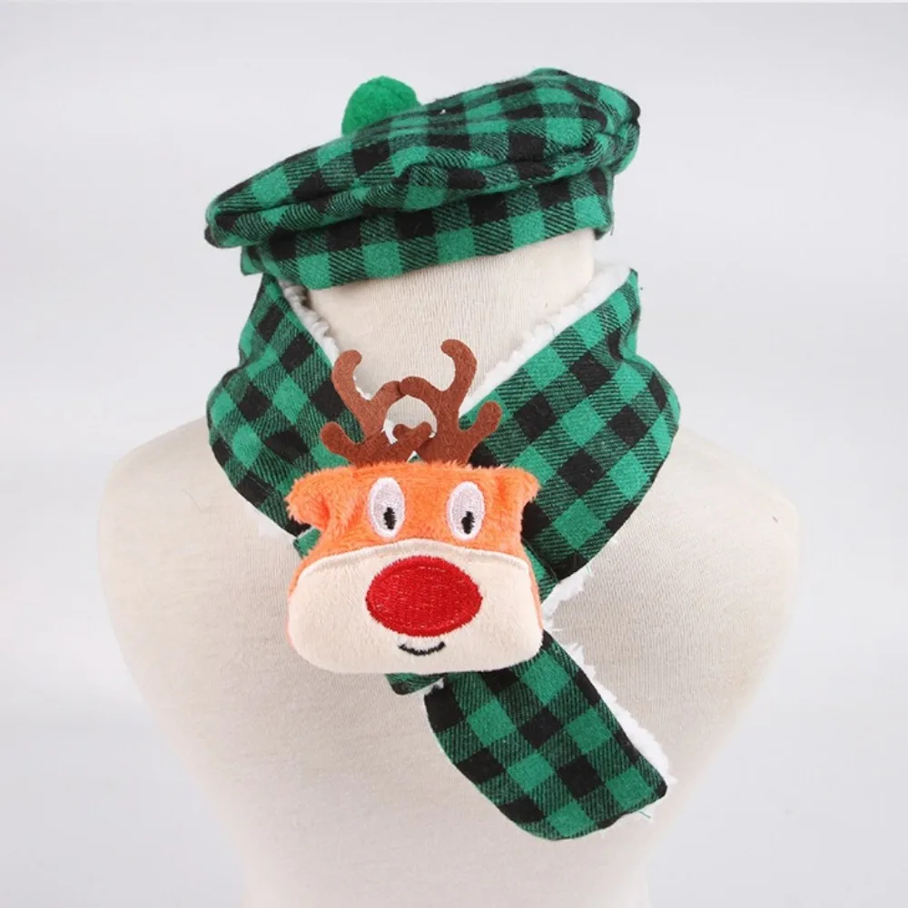 Bufanda a cuadros de otoño e invierno para mascotas y toalla de baba, bufanda triangular de doble capa con sombrero de Navidad, accesorios para cachorros para perros pequeños - imagen 4
