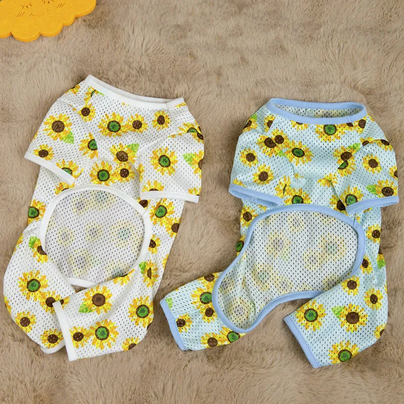 Ropa de malla para perros, mono Floral de verano para cachorros, pijamas para perros pequeños, Chihuahua, caniche, Yorks, niñas, mono para perros, chándal - imagen 4