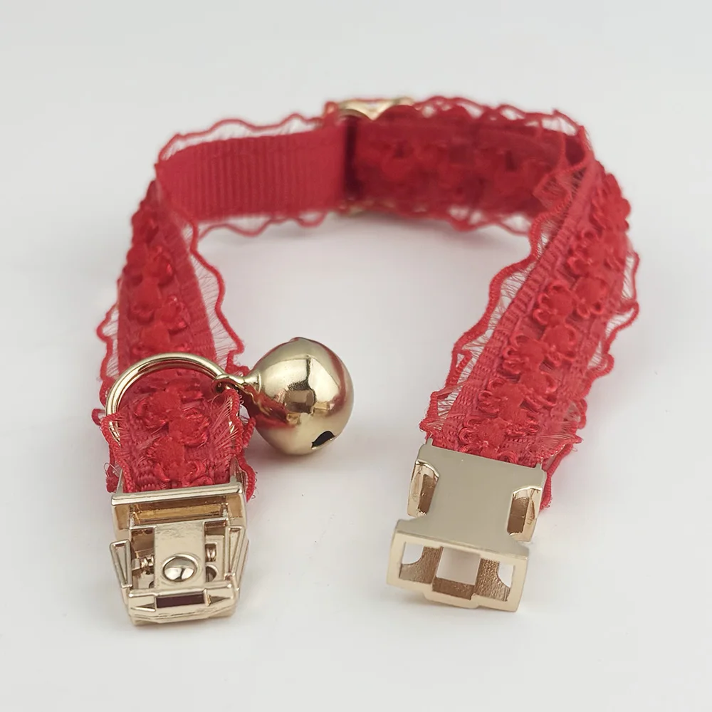 Collar de encaje para gatos y perros pequeños, ajustable, personalizado, nombre personalizado, suave, campana - imagen 4