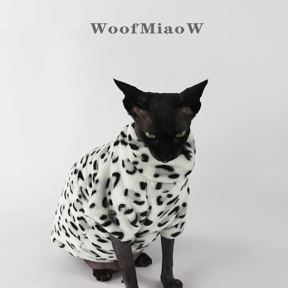 Ropa para gatos con estampado de leopardo, moda de invierno, suave y cálida para gatos Sphynx, ropa cómoda y gruesa sin pelo para gatos y gatitos - imagen 3