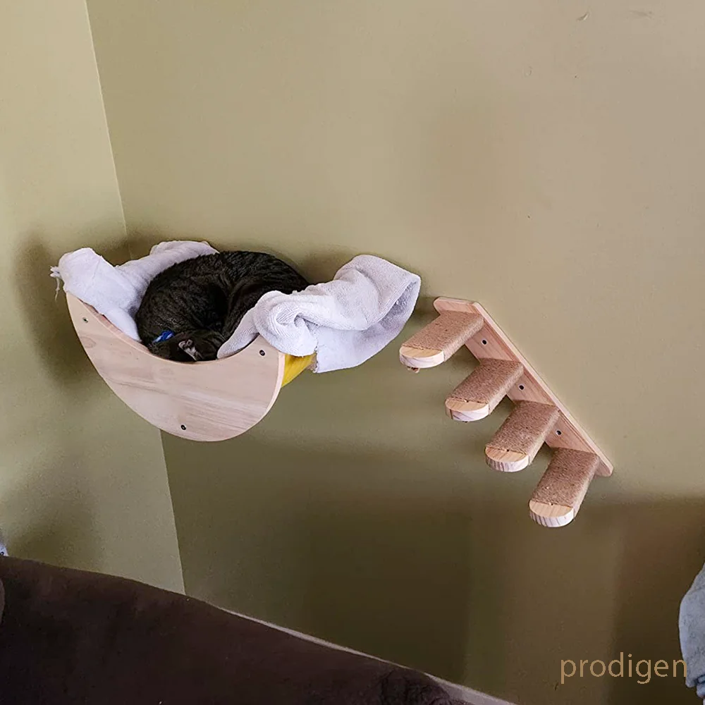 Hamaca montada en muebles de pared para gatos grandes o gatitos, perchas de árbol trepadoras de madera, camas, juego de escaleras de Sisal - imagen 5