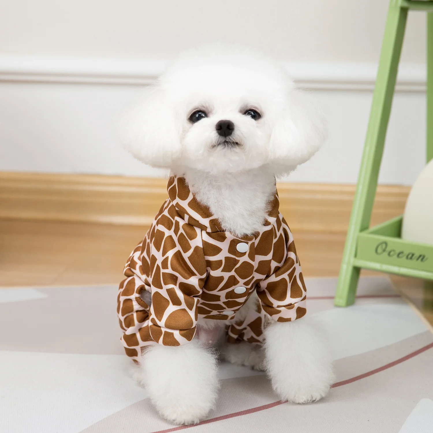 Estampado de leopardo mascota cachorro perro de cuatro patas con ganchos Sudadera con capucha ropa perro pequeño primavera e invierno cálido perro gato ropa para mascotas - imagen 4