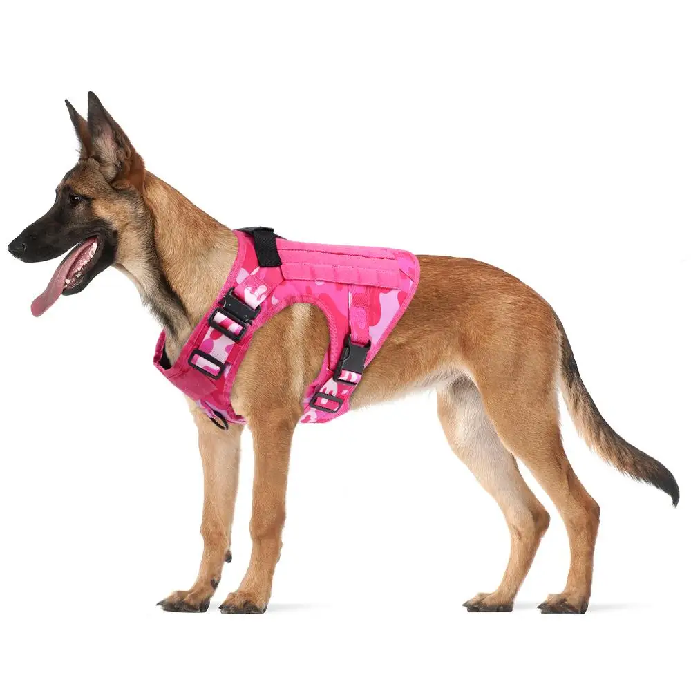 Arnés militar reflectante rosa para perros, chaleco táctico con 4 hebillas de Metal para perros grandes, correa ajustable para el pecho para entrenamiento y paseos - imagen 5
