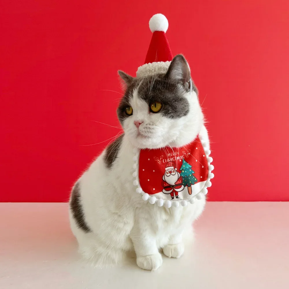 Vestido de Navidad para mascotas, bufanda de gato, suministros de Navidad, sombrero, decoraciones para perros, lindo conjunto de bufanda, pajarita para perros, suministros para mascotas - imagen 2
