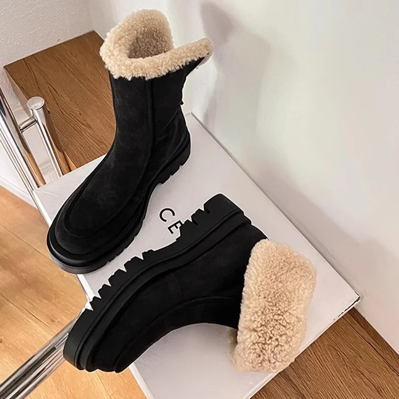 Botas de nieve para Mujer, zapatos planos de gamuza cálidos a la moda, zapatos de algodón a la moda, nuevas botas deportivas cómodas cortas de felpa para Mujer - imagen 3