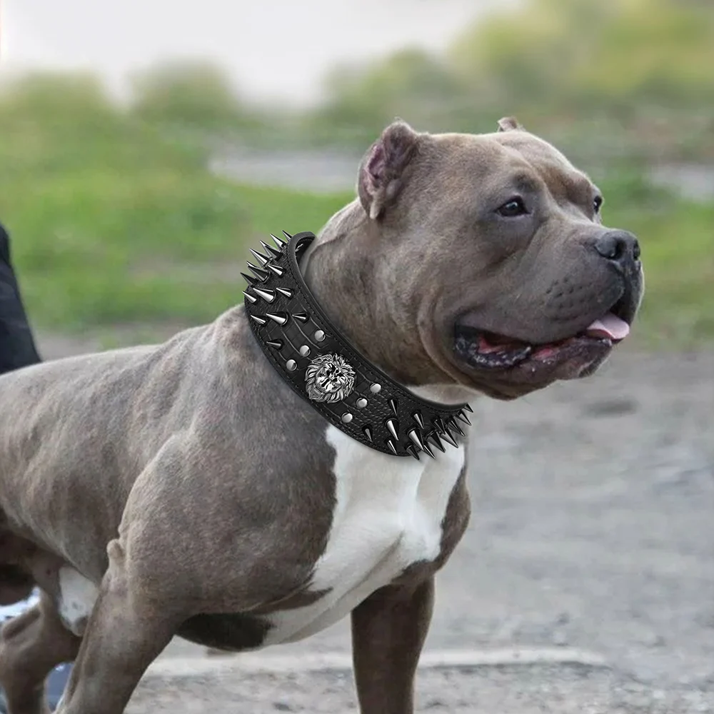 Collares de cuero con tachuelas y pinchos afilados de 2 pulgadas de ancho para perro Pitbull, Bulldog, collares grandes ajustables para perros medianos y grandes, Boxer Pitbull - imagen 5