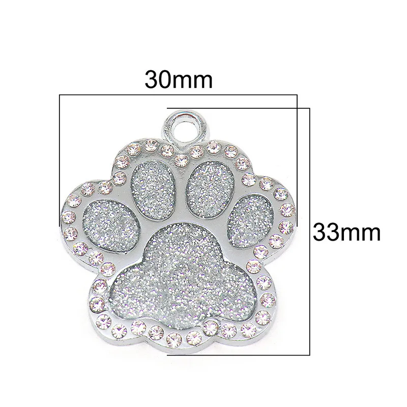 Etiquetas de Metal con diamantes de 20 piezas para perros pequeños y gatos, accesorio de identificación con nombre de teléfono, colgante de pata brillante para Collar de perro - imagen 2