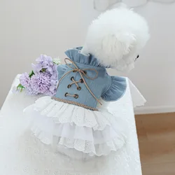Vestido vaquero con encaje para perros pequeños y gatos