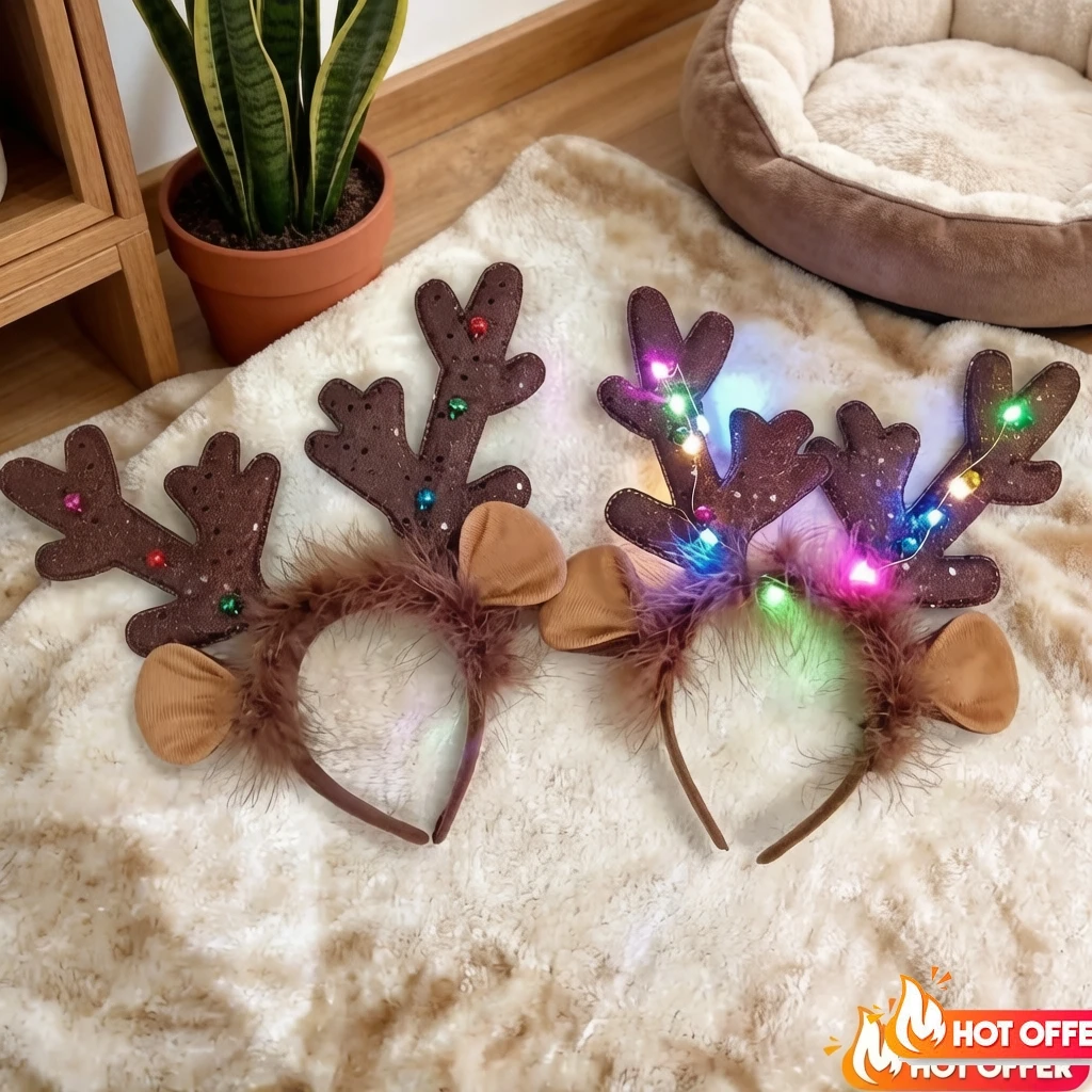 Diademas navideñas para perros y gatos con cabeza de reno y LED - imagen 4