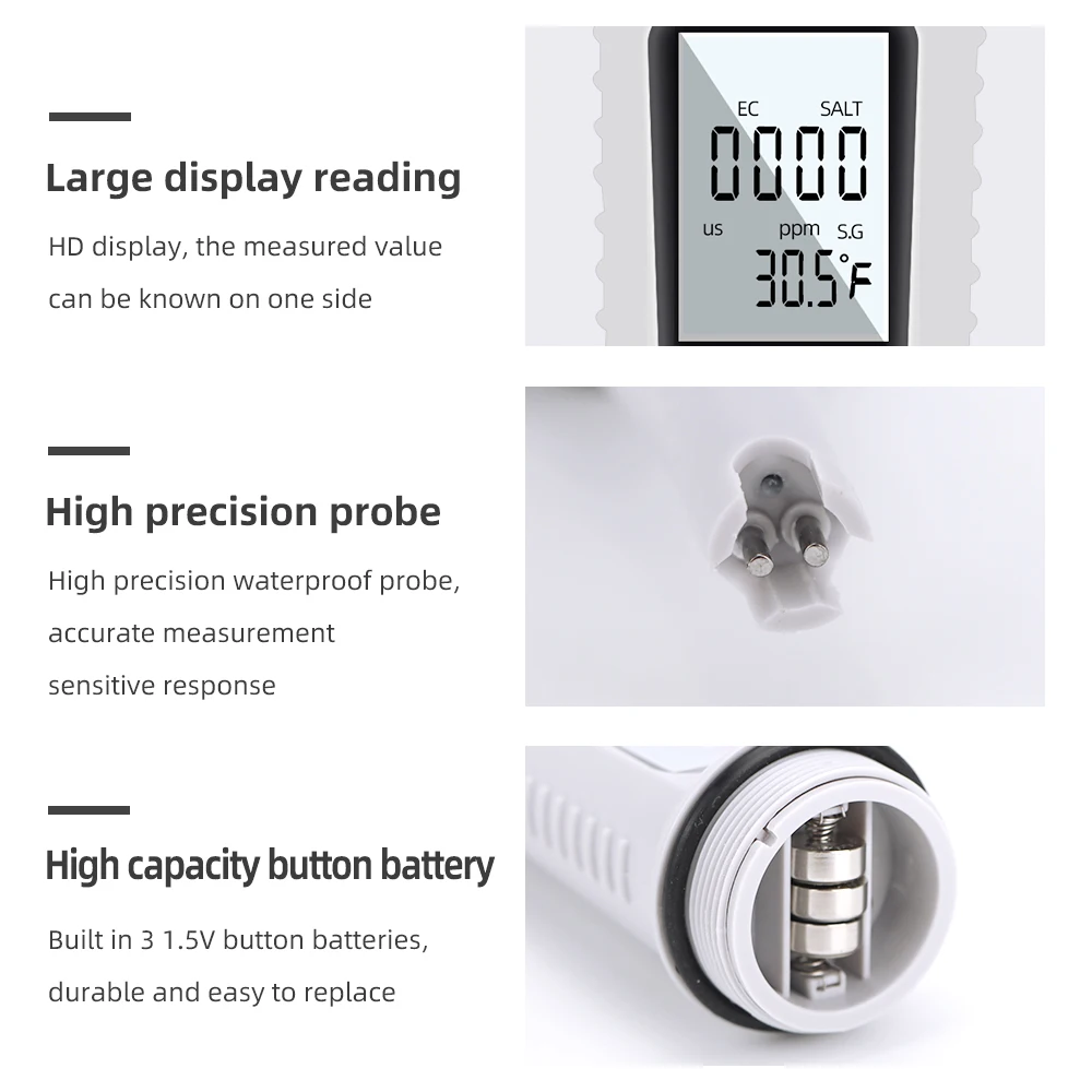 4 In 1 TDS Meter Water Salt Concentration SALT TDS EC Temp Meter Digital Water Quality Tester for Pools Aquariums - imagen 4