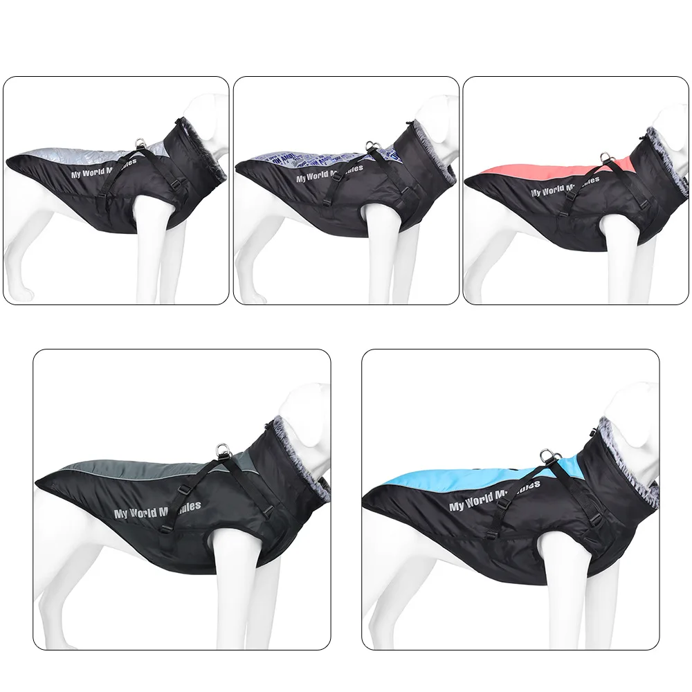 Chaqueta cálida de invierno para perros, abrigo reflectante impermeable a prueba de viento para exteriores, Cuello de piel, ropa para mascotas, suministros para perros medianos y grandes - imagen 4