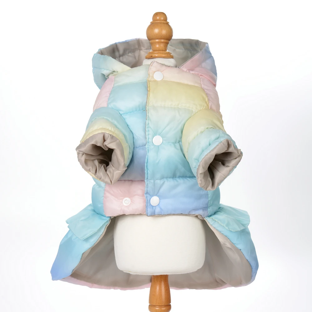 Ropa para mascotas con volantes dulces para invierno, abrigo cálido con capucha para perros pequeños y gatos, abrigo impermeable para exteriores, bonito disfraz de Bulldog Chihuahua - imagen 2