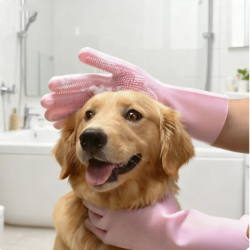 Guantes de baño para mascotas para perros y gatos, protección gruesa antiarañazos y arañazos, cepillo exfoliante para baño para perros, suministros esenciales para perros - imagen 3