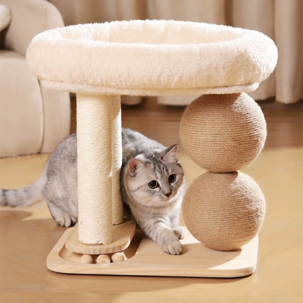 Rascador para gatos de sisal natural con cama y bola giratoria - imagen 4