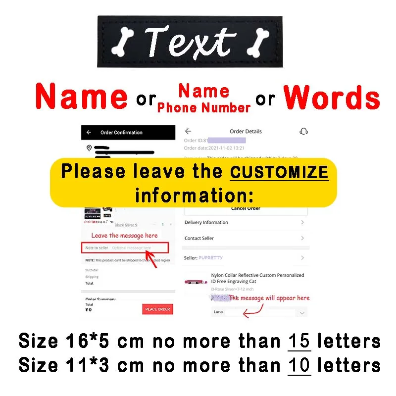 2 uds etiqueta personalizada con nombre de perro etiqueta de identificación de arnés personalizada reflectante colorida DIY nombre Logo correa para el pecho arnés etiqueta de Collar - imagen 4