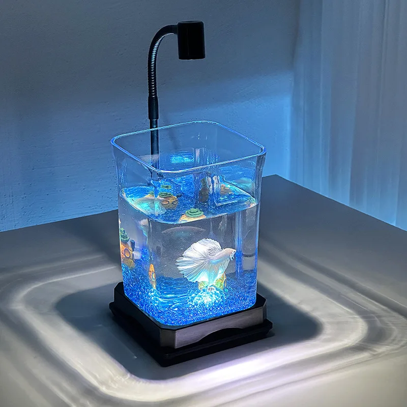 Pecera escritorio iluminada para Betta – Acuario pequeño decorativo - imagen 3