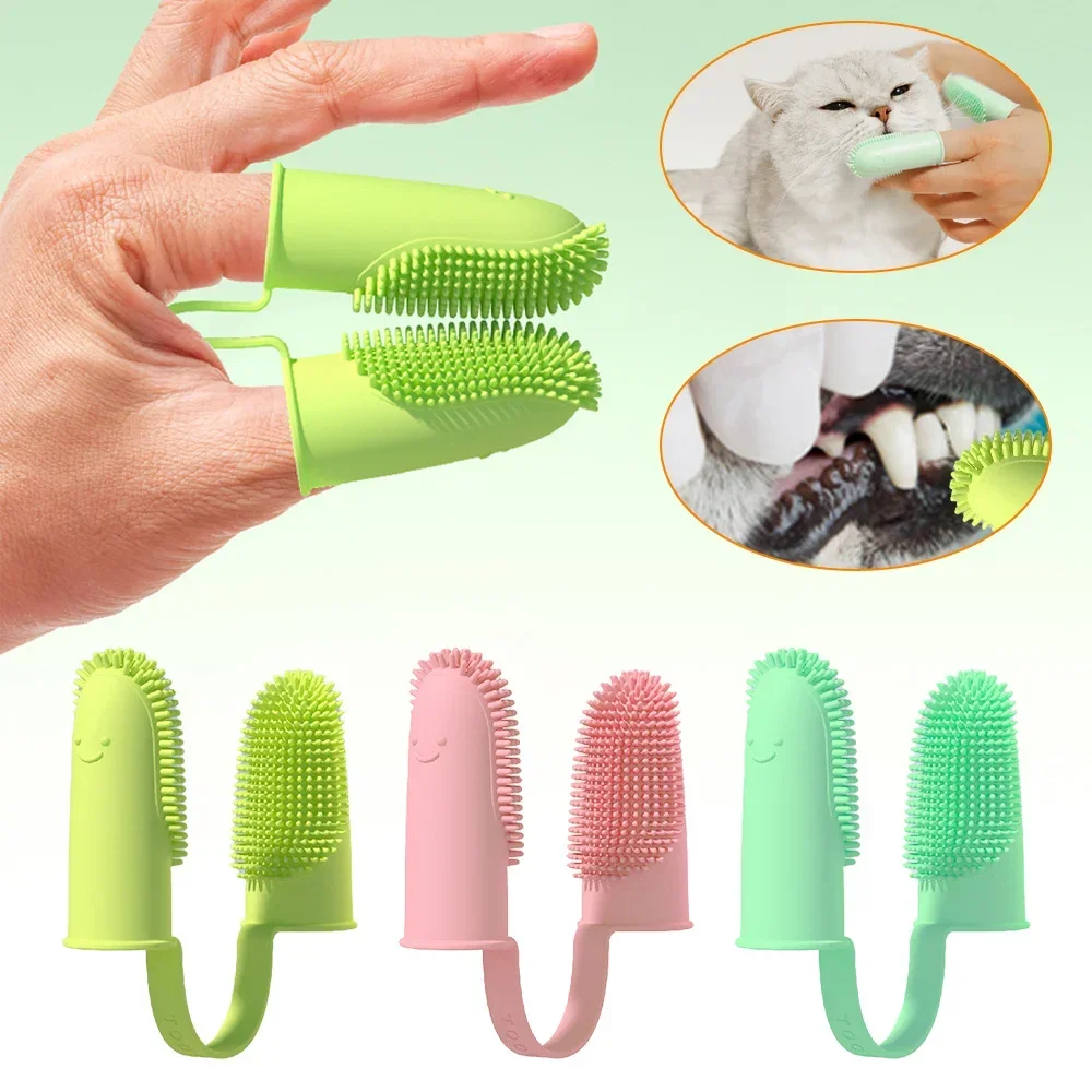 Cepillo de dientes de doble dedo súper suave para perros, limpieza de dientes para mascotas, cuidado del mal aliento, cepillo de dientes TPR, herramienta de limpieza, accesorios para cepillos de dientes para perros - imagen 2