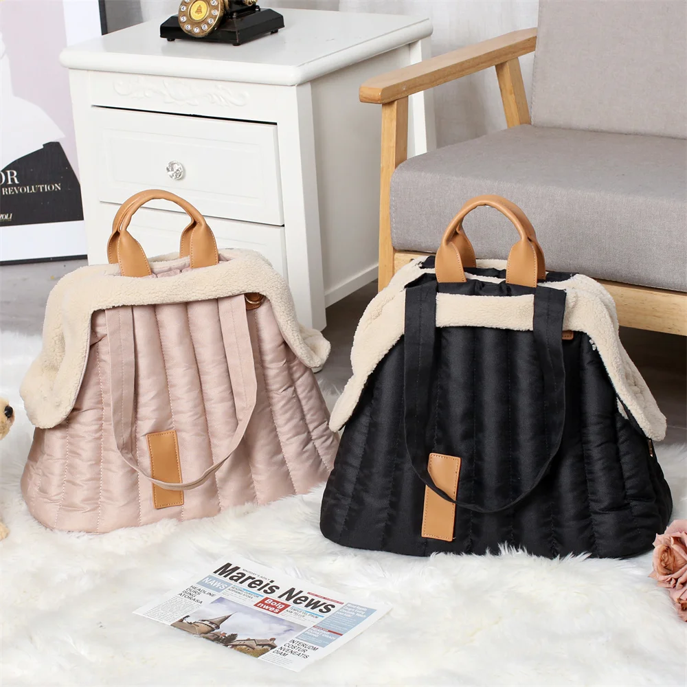 Portador de perro de lujo con forro polar extraíble grueso, bolsa de transporte acolchada cálida para gatos y perros pequeños, bolso de mano de invierno - imagen 5