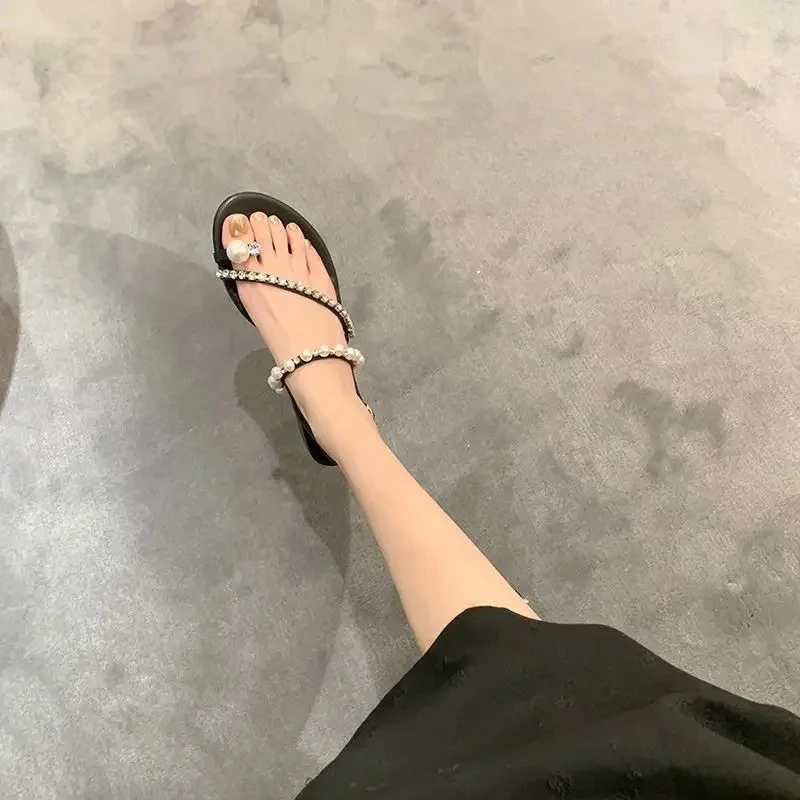 Sandalias de tiras mujer estilo hada con perlas – Suela plana verano - imagen 2