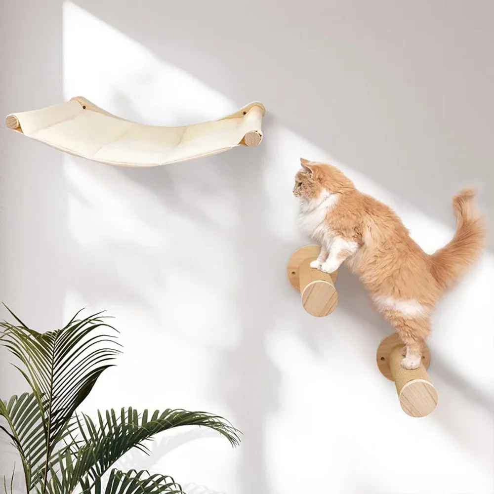 Wall-Mounted Cat Furniture Climbing Shelf with Steps and Stairway Sisal Rope for Scratching and Claw Grinding Cat Ladder