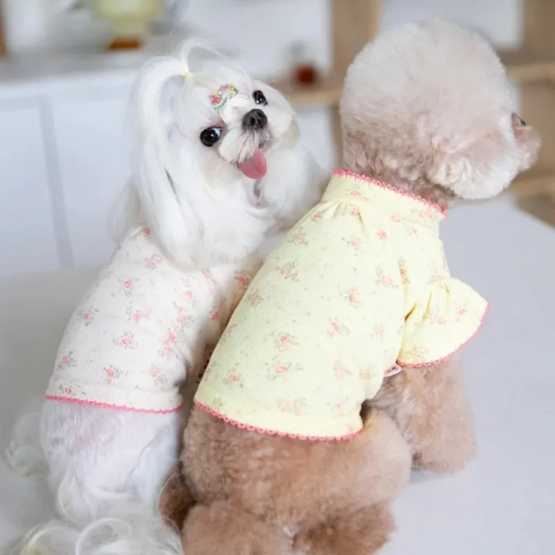 Camisa de encaje con Base Floral para perro, jersey con capucha a cuadros, ropa cálida y bonita para Gato, ropa para cachorros de oso de peluche compartida, invierno - imagen 2