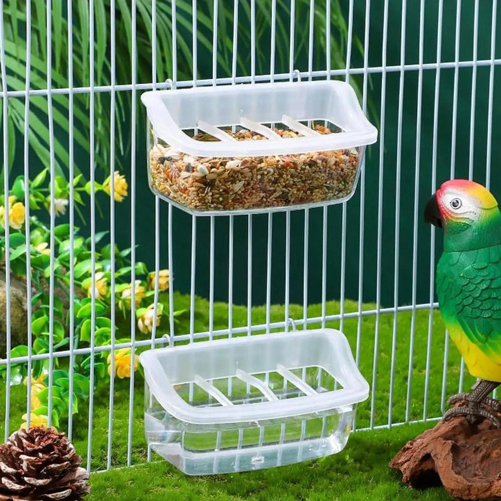 Parrot Feeder for Cage Feeding Dish Sturdy Gifts Accessories Clear Bird Food Bowl Hanging Pet Bowl for Lovebirds