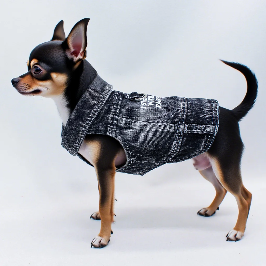 Pantalones vaqueros para perros, chaqueta con letras negras, abrigo vaquero para cachorros para perros pequeños, disfraces clásicos para gatos masculinos, ropa lavada sin mangas