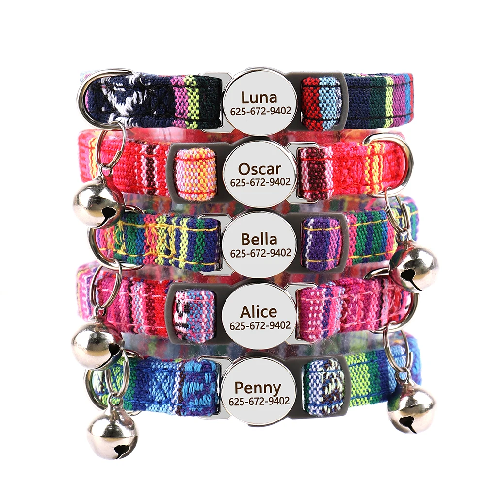 Collar de gato personalizado, collares ajustables para perros pequeños y gatitos, collares personalizados con nombre de identificación para cachorros y mascotas, collares antipérdida para gatos - imagen 4