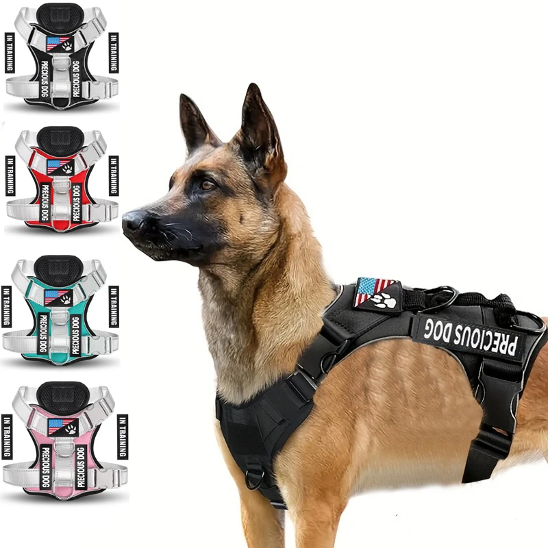 Harnais réfléchissant pour chien avec 5 patchs, harnais de Service pour chien, harnais Oxford souple réglable pour animaux de compagnie
