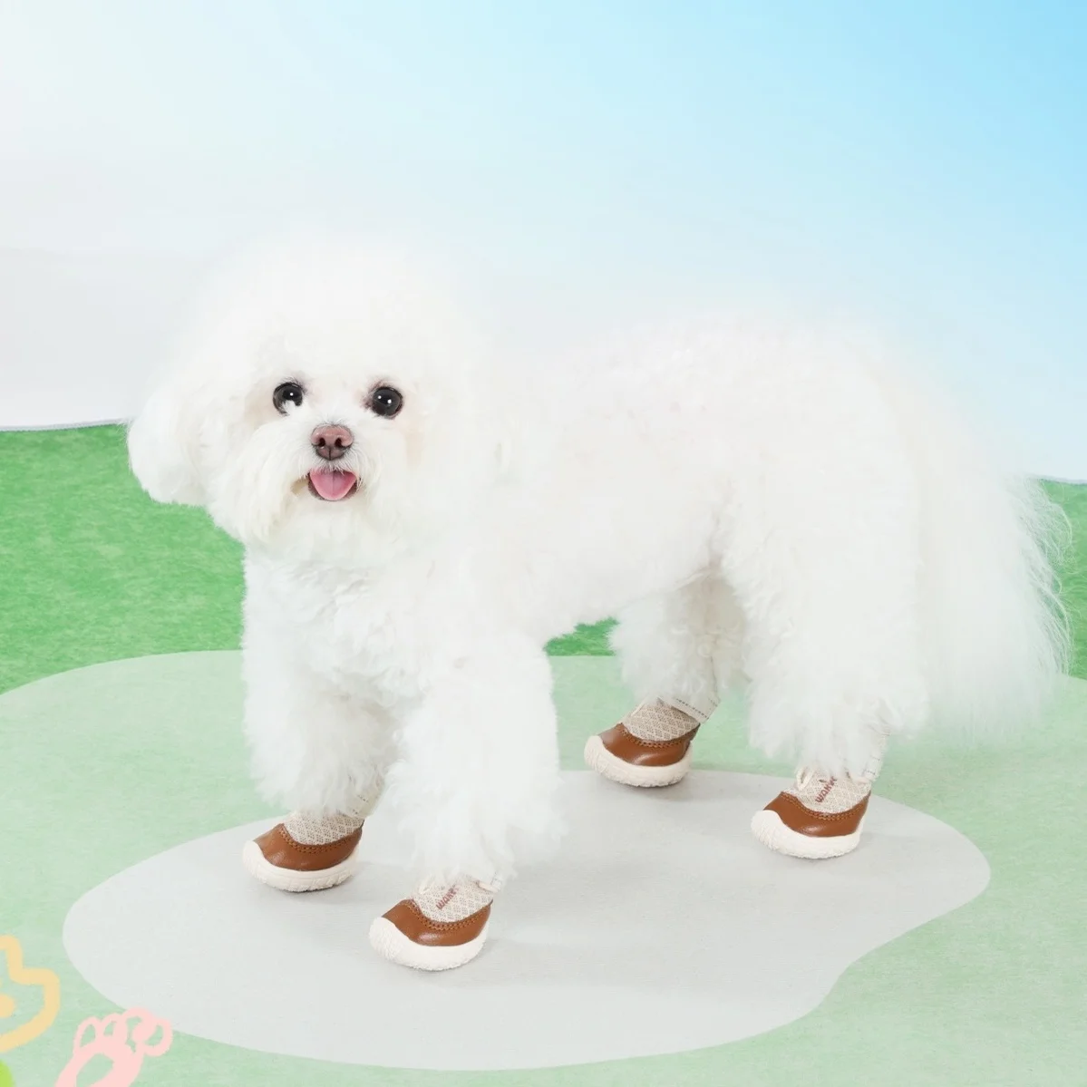 Zapatos de punto transpirables de verano para perros, zapatos antisuciedad para exteriores de cuatro patas, cubiertas para pies para mascotas, zapatos de cuero de suela blanda para mascotas - imagen 5