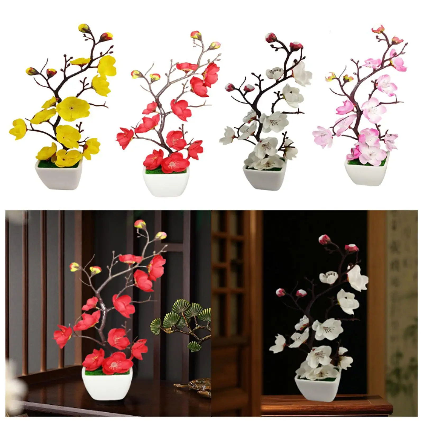 Adornos de flor de ciruelo simulada Flor de ciruelo artificial Bonsai Flor de ciruelo