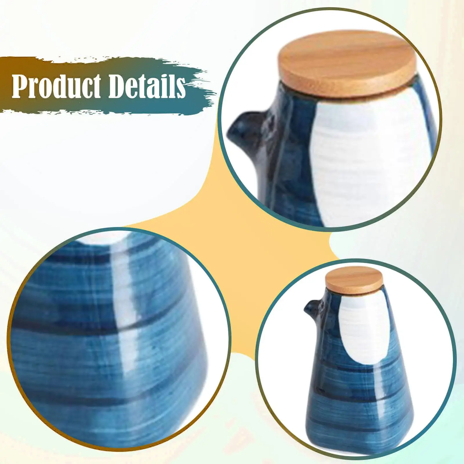 Ceramic Oil Dispenser Bottle 220ml with Lid for Soy Sauce Olive Oil Vinegar