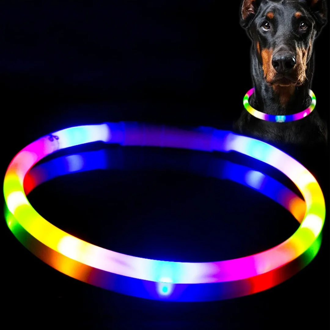 Collar de perro luminoso Led Con 4 modos intermitentes, luz multicolor de silicona suave, brillante, para perros que caminan por la noche - imagen 3