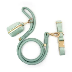 Collar terciopelo verde menta personalizado perro – Set 3 uds con bolsa