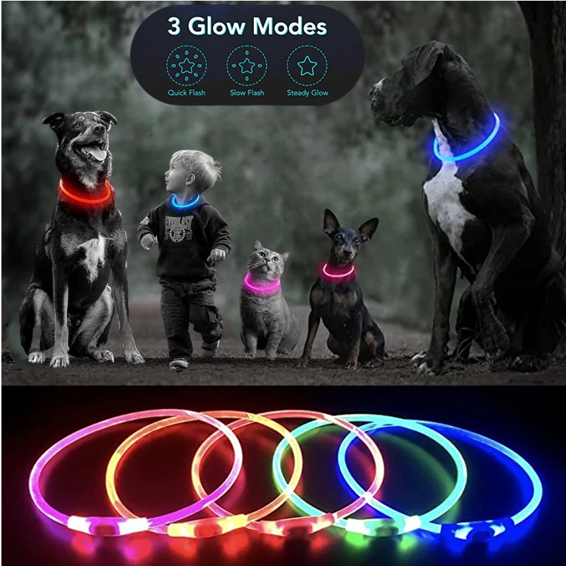 Collar luminoso Led para perro, Collar con carga USB, intermitente, bricolaje, seguridad brillante, Antipérdida, Collar para perros y gatos, suministros de accesorios - imagen 2