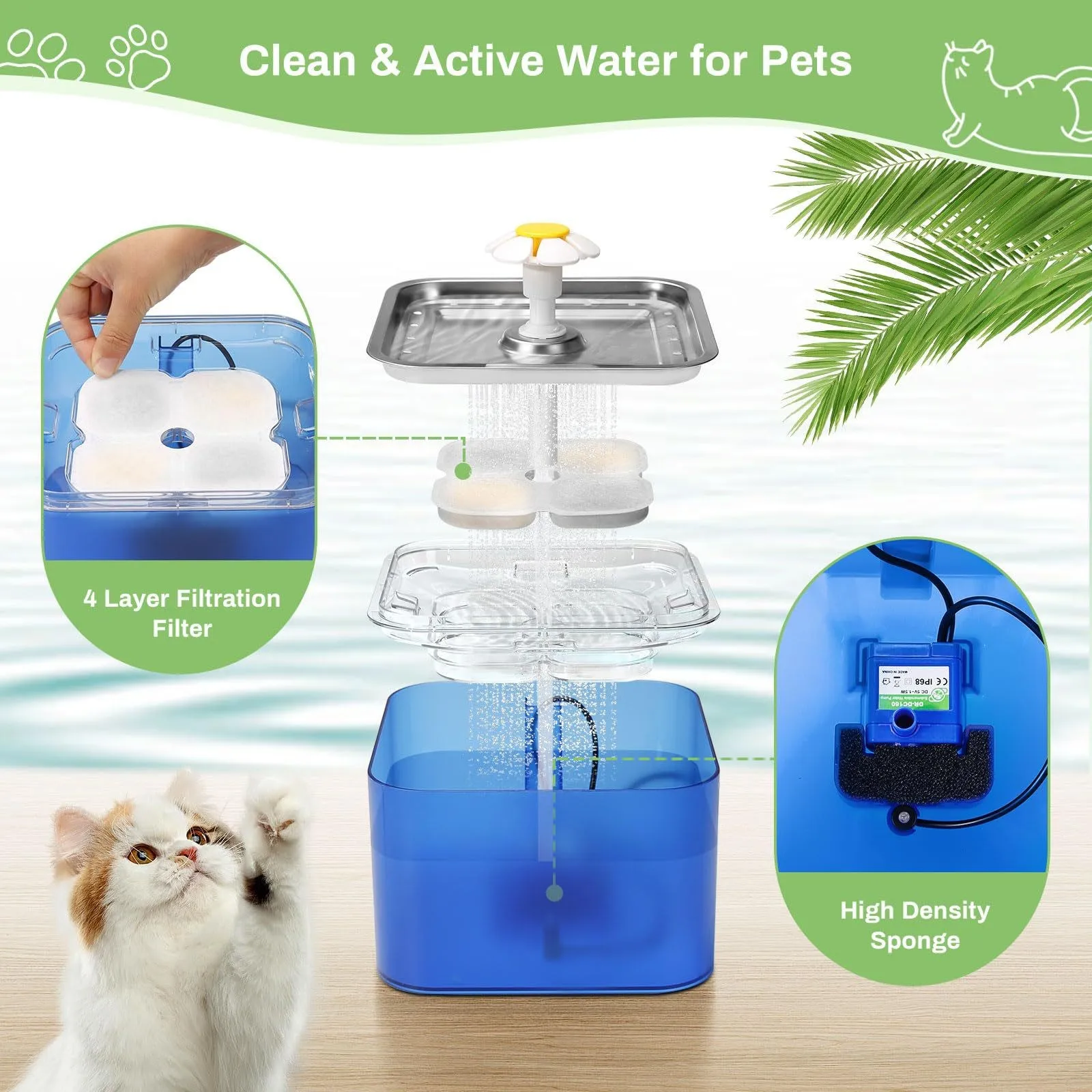 Bebedero automático para gatos y perros con circulación de agua USB - imagen 5