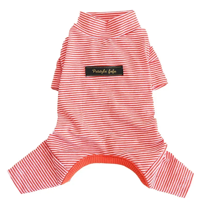 Camisa básica a rayas de algodón puro para otoño e invierno, mallas de ocho colores, mono de cuatro patas para mascotas, pijamas para perros, ropa para cachorros - imagen 4