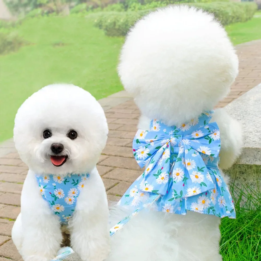 Floral Print Pet Harness with Skirt Cute Puppy Dog Harness and Leash Set for Small Dogs Chihuahua Yorkshire mascotas Accessories - imagen 4