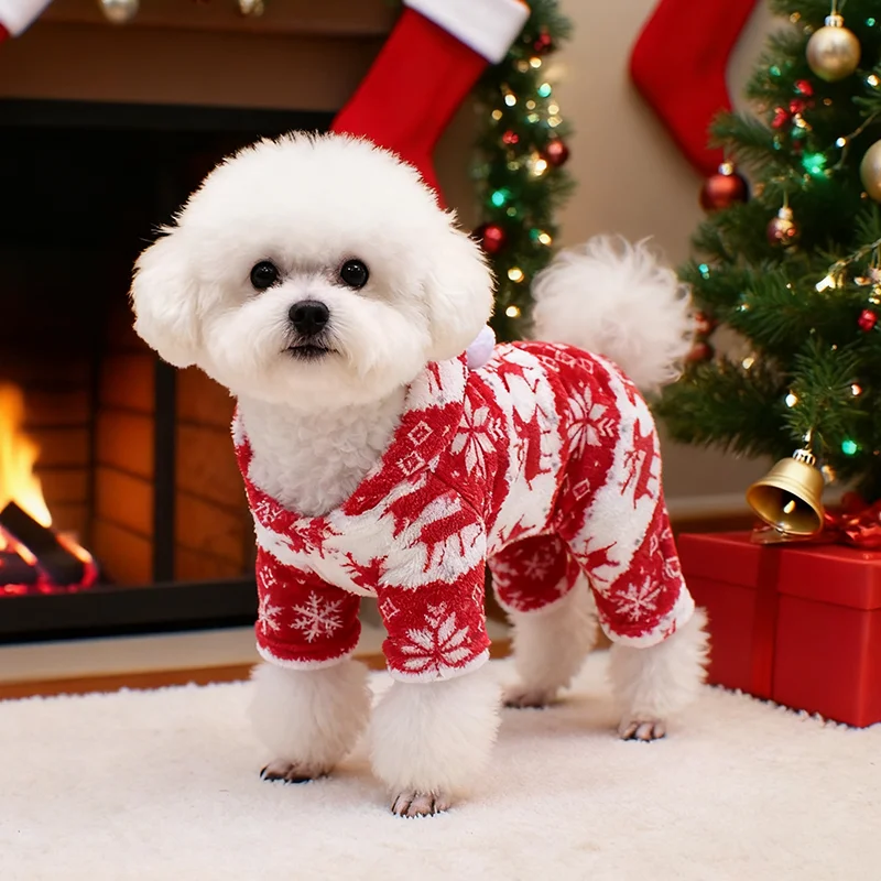Mono de Navidad para perros de invierno, ropa cálida de felpa para mascotas, pijamas para perros pequeños y medianos, monos para gatos, monos para cachorros y Chihuahua de York - imagen 3